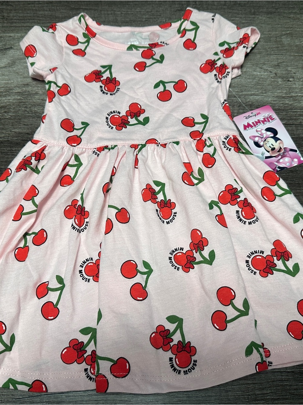 Disney Minnie Mouse cherry dress with red cherries and green stems, size 2T